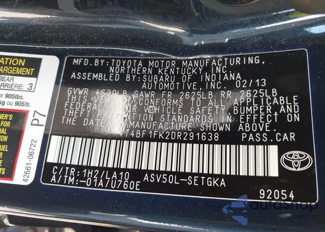 2013 Toyota Camry Xle from USA, damaged, VIN 4T4BF1FK2DR291638